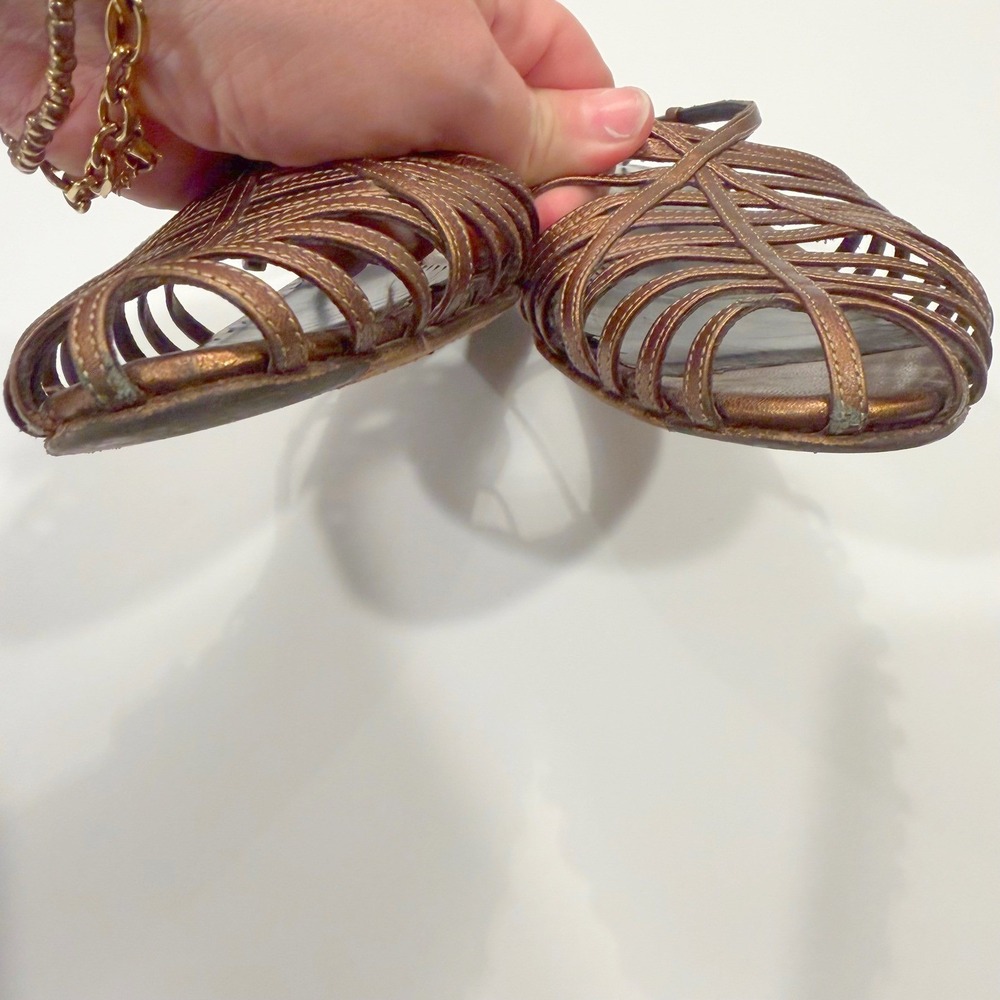 Donald J Pliner Couture Italian Leather Women 9 Bronze Strappy Wedge Sandals - Picture 4 of 7